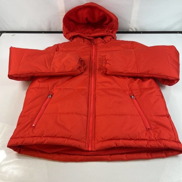 Waterfront Womens Puffer Jacket Red Waist Length Zip Long Sleeves Hooded Lined M - Picture 1 of 5